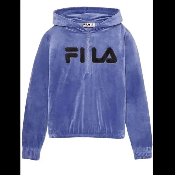 NWOT Fila Soft Velour Quarter Zip Hoodie in Purple-Blue - Picture 4 of 13